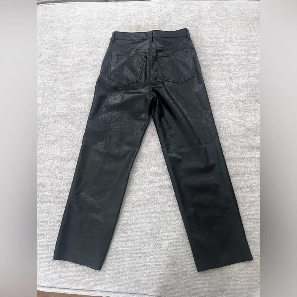 Express Croc-Embossed Faux Leather High-Rise Straight-Leg Pants 2 Office Siren - Picture 7 of 9